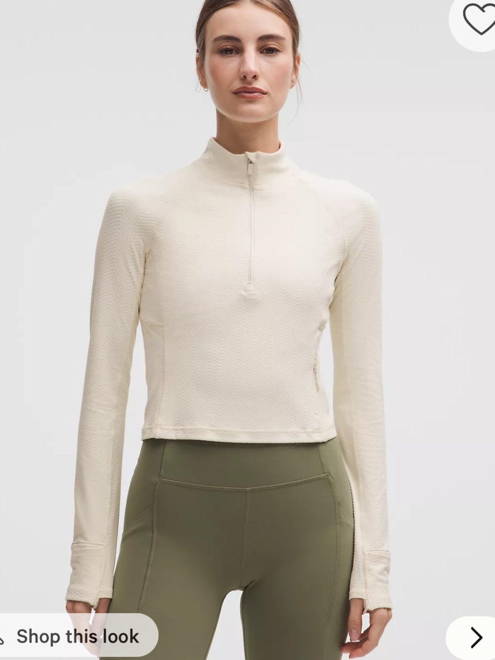 lululemon Light Ivory It's Rulu Cropped Half Zip Chevron size Small
